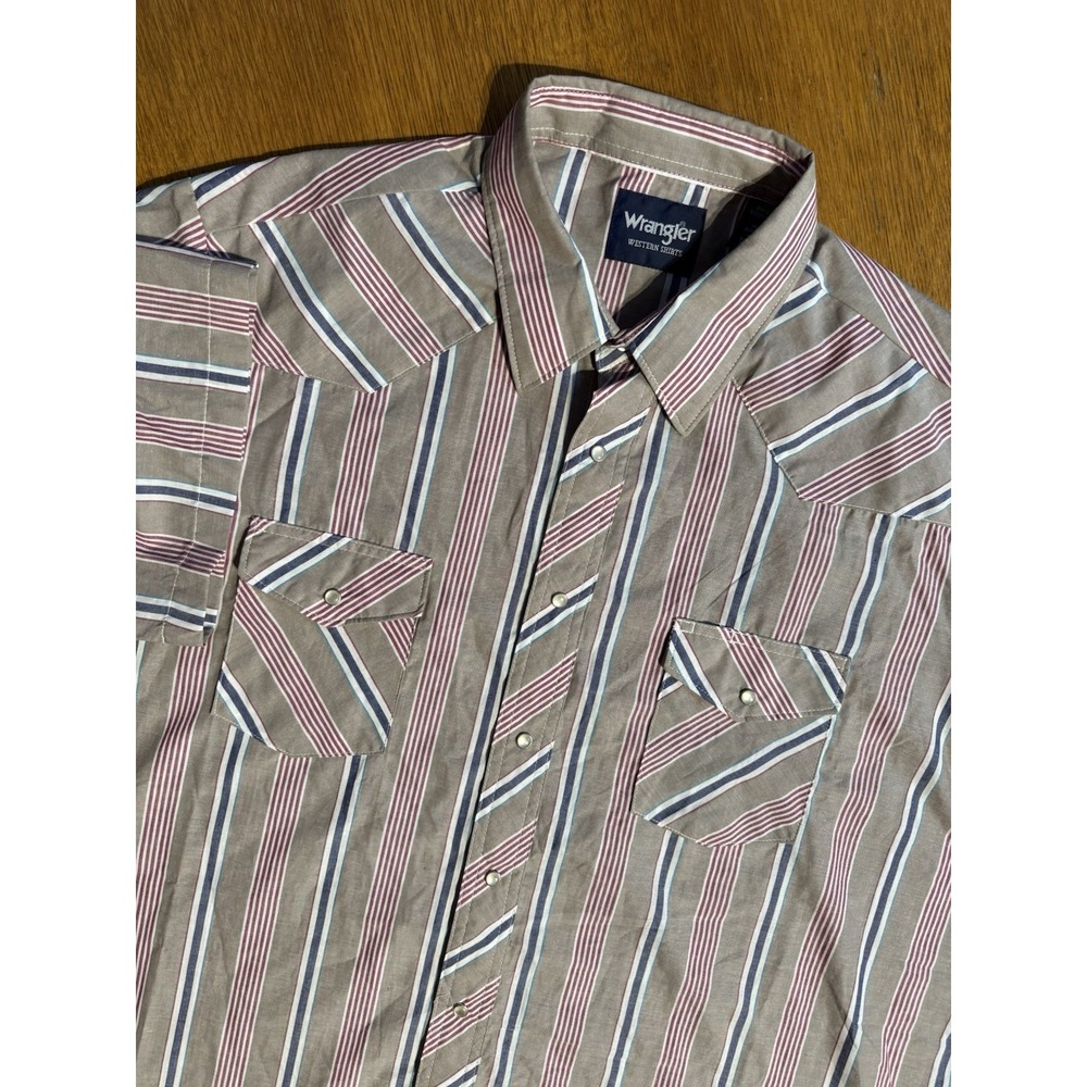 Wrangler Western Snap Shirt Mens 2XB Striped Ranch Rodeo Short Sleeve Cowboy